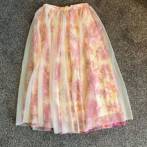 Reserved Pink and Cream Floral Midi Tulle Skirt
